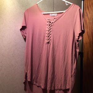 Pink Tan casual-T with braided rope down middle